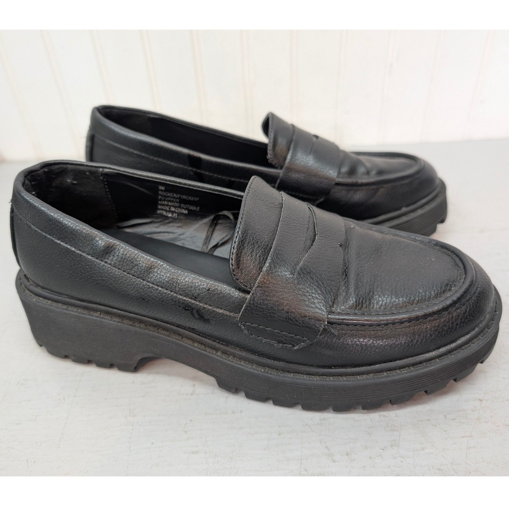 Sincerely Jules Chunky Heel Lug Sole Penny‎ Loafers Women's 9M Black Rocker
